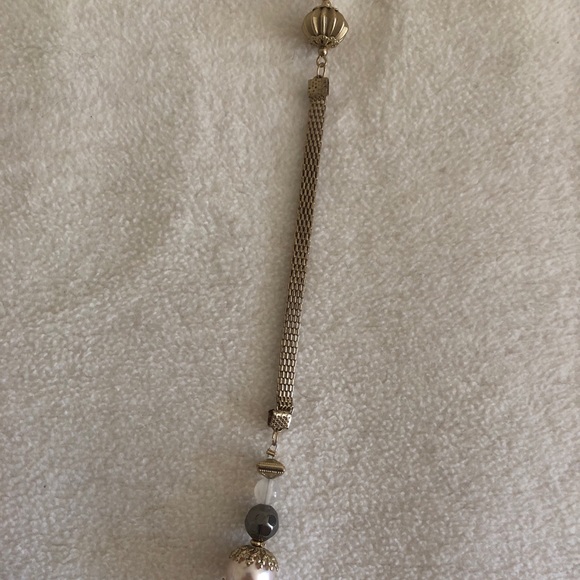 Boho long chain necklace with pink pearls - Picture 4 of 4